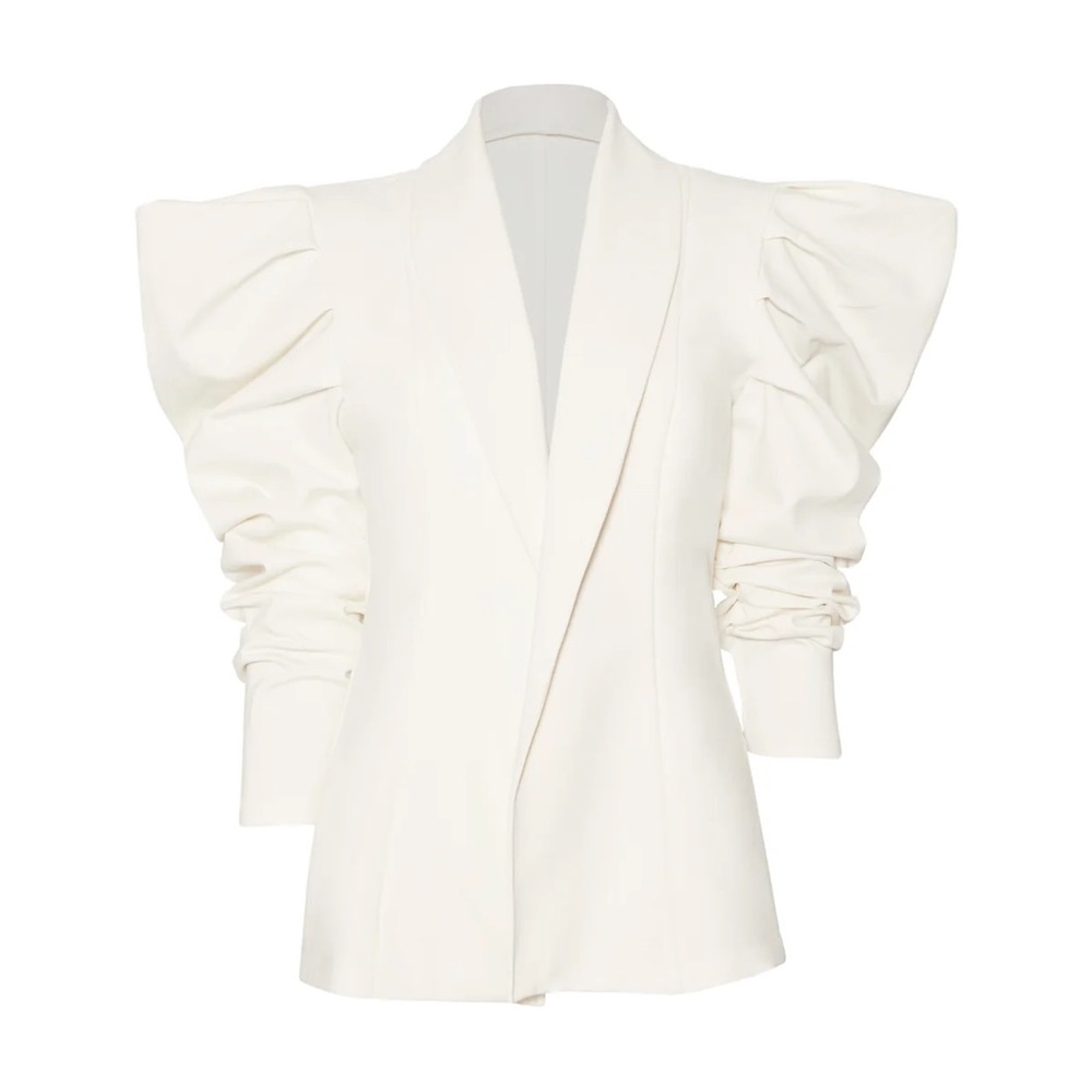 Elegant White Blazer with Puff Sleeves